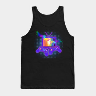 Gamer Gay Pride Rainbow Controllers and TV Black Tank Top